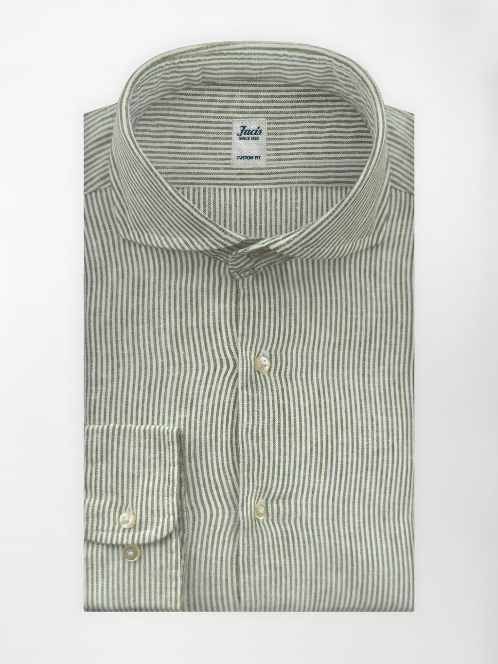 Camicia in Lino e Cotone con Collo Francese aperto - Righe Verde Salvia - Custom image 1