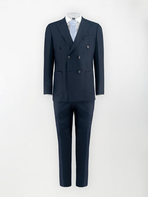 Abito Doppiopetto unito in Fresco Lana - Blu scuro | Slim fit image 1