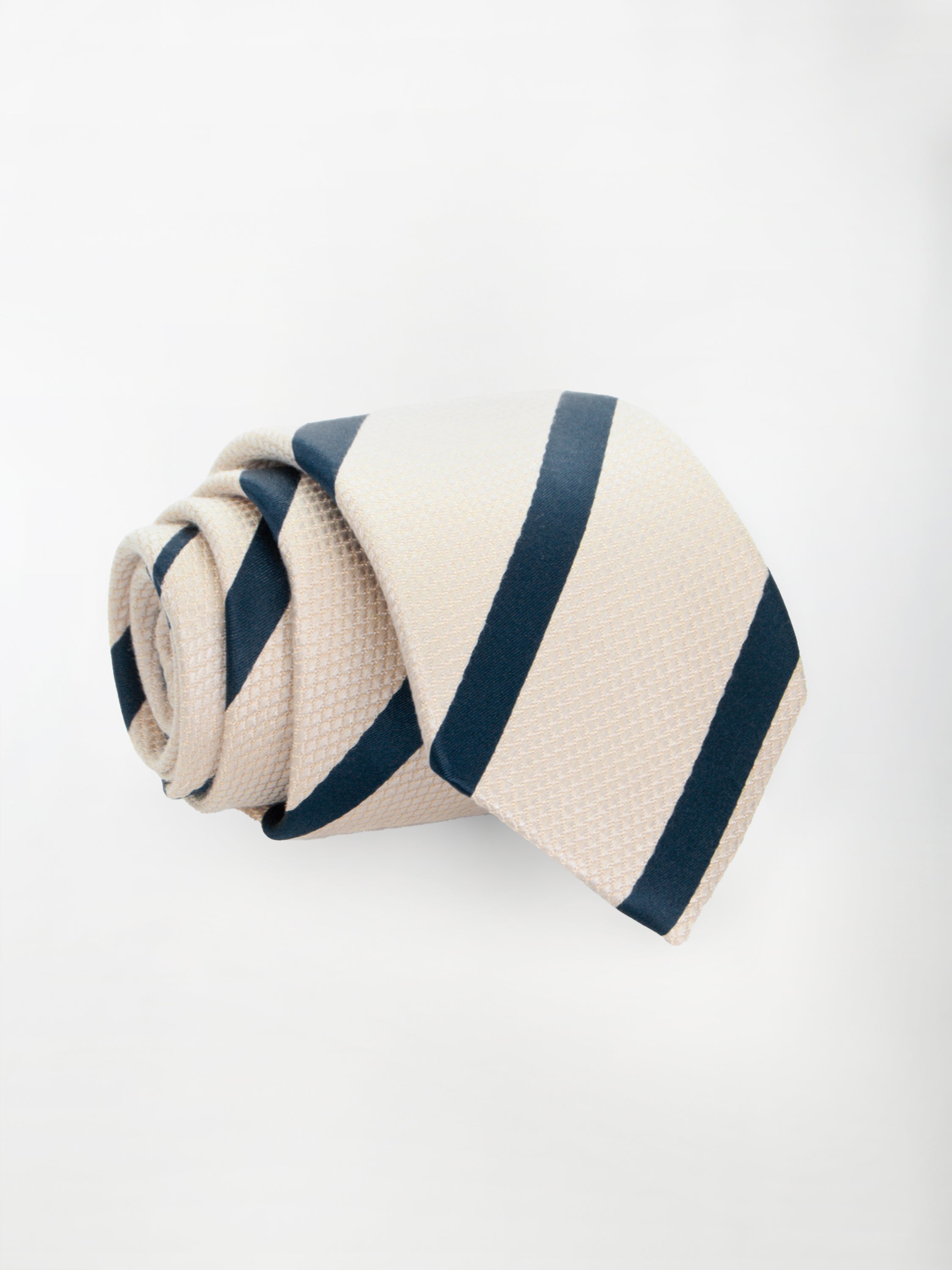 Cravatta in Seta e Cotone Trama Regimental - color Beige e Blu image 0