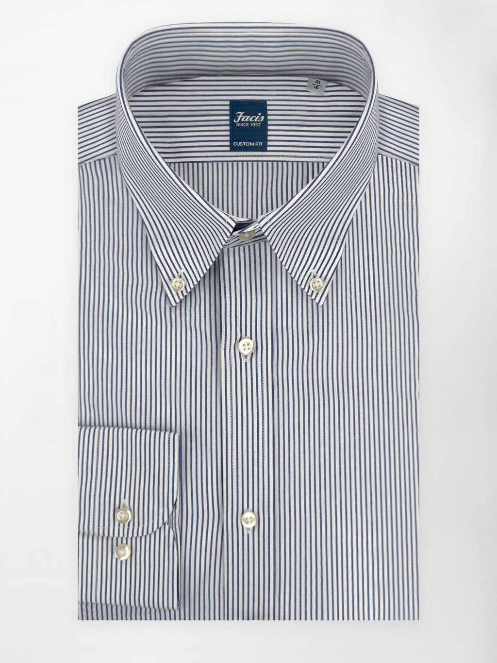 Camicia a righe alternate Collo button-down - Color Bianco e Blu - Custom Fit image 0