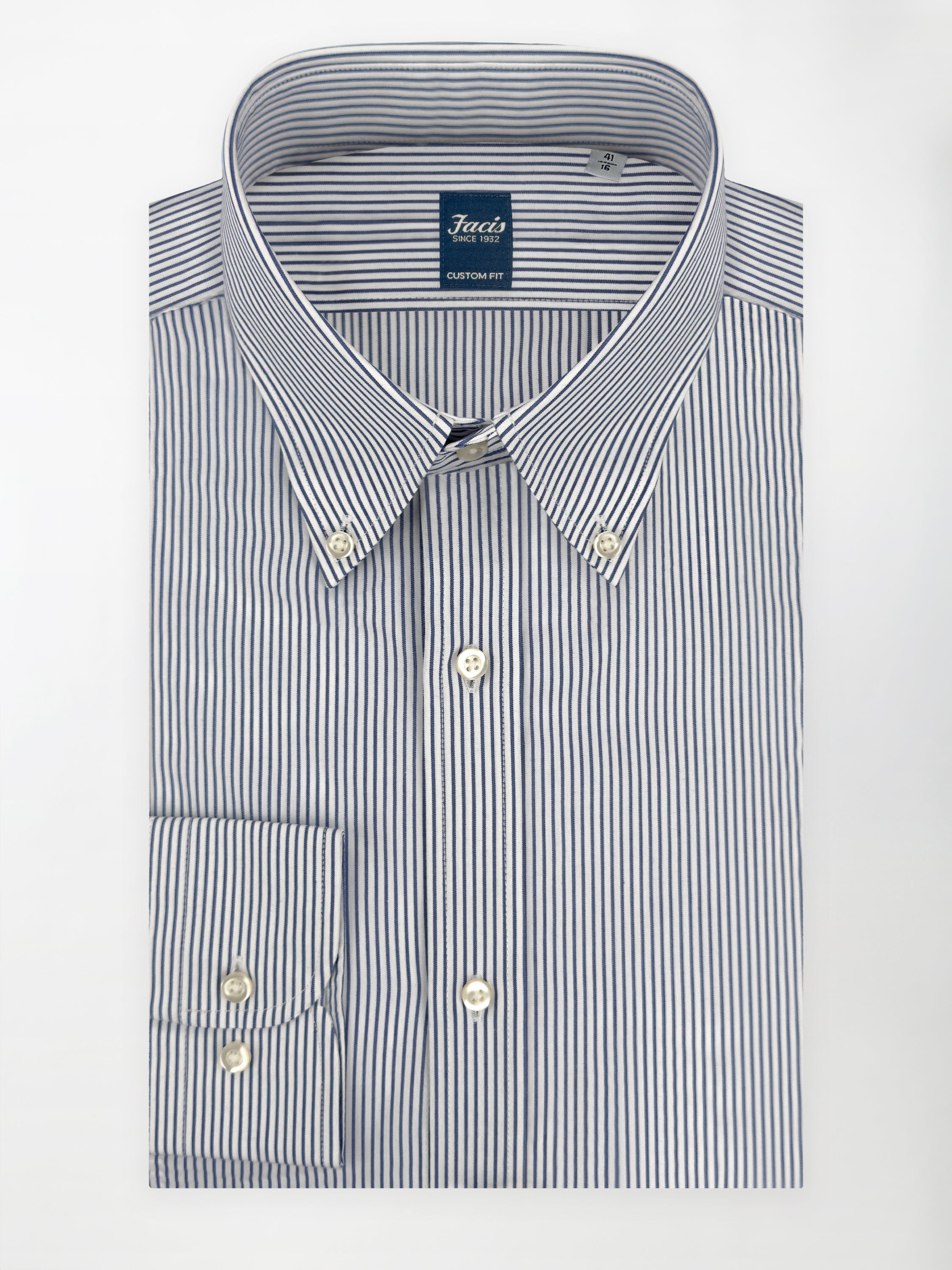 Camicia a righe alternate Collo button-down - Color Bianco e Blu - Custom Fit image 0