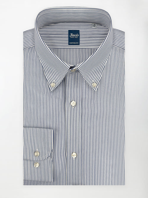 Camicia a righe alternate Collo button-down - Color Bianco e Blu - Custom Fit image 0