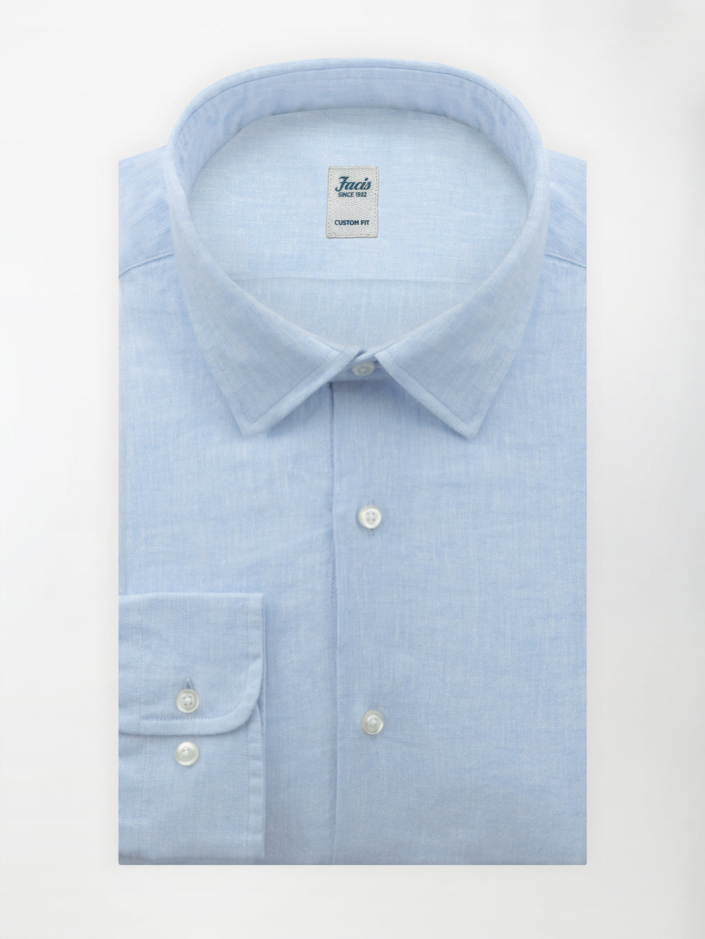 Camicia in Lino e Cotone con Collo Italiano piccolo - color Azzurro - Custom image 1