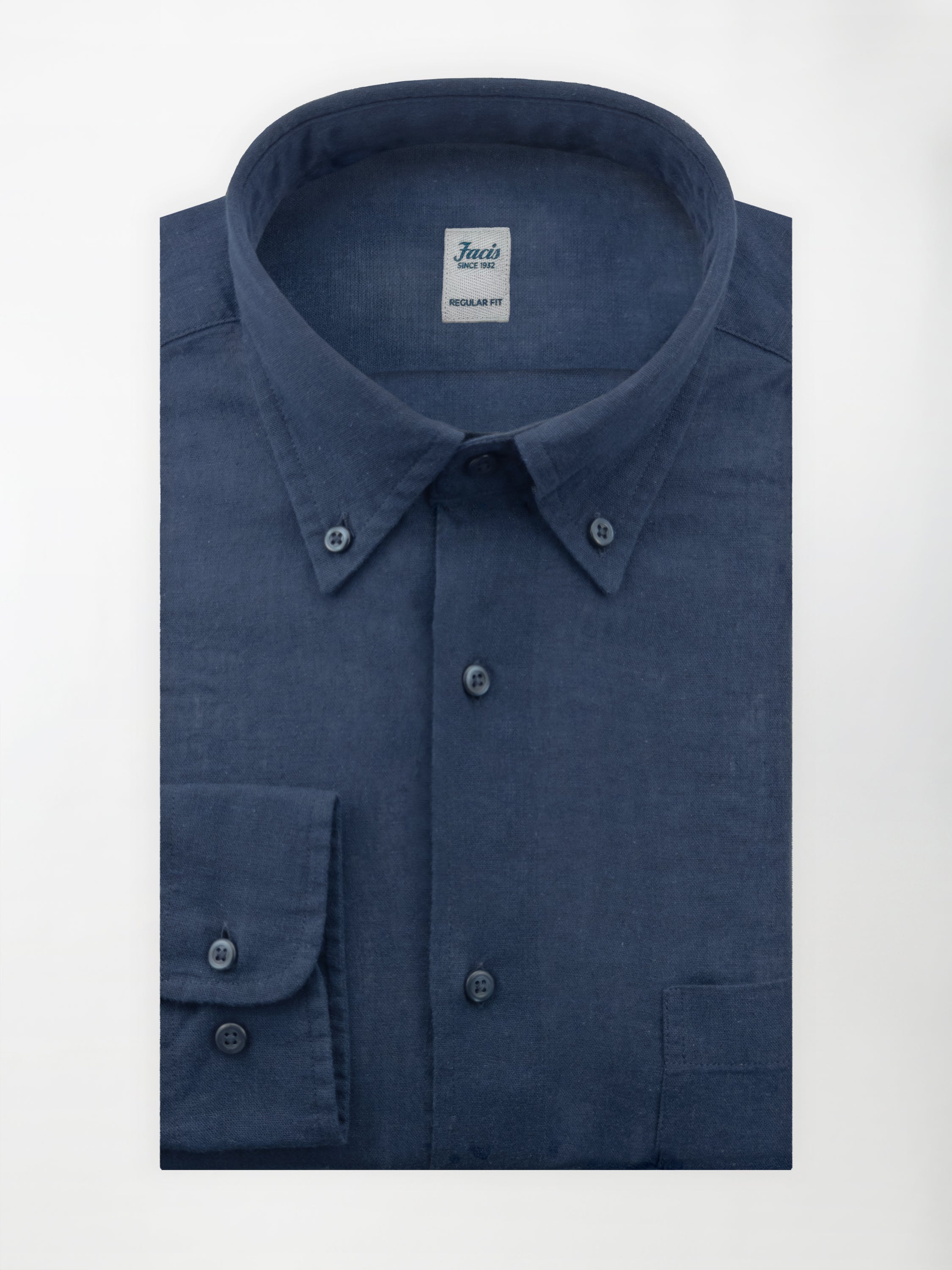 Camicia in Lino e Cotone con Collo Button down - color Blu notte - Regular fit image 0