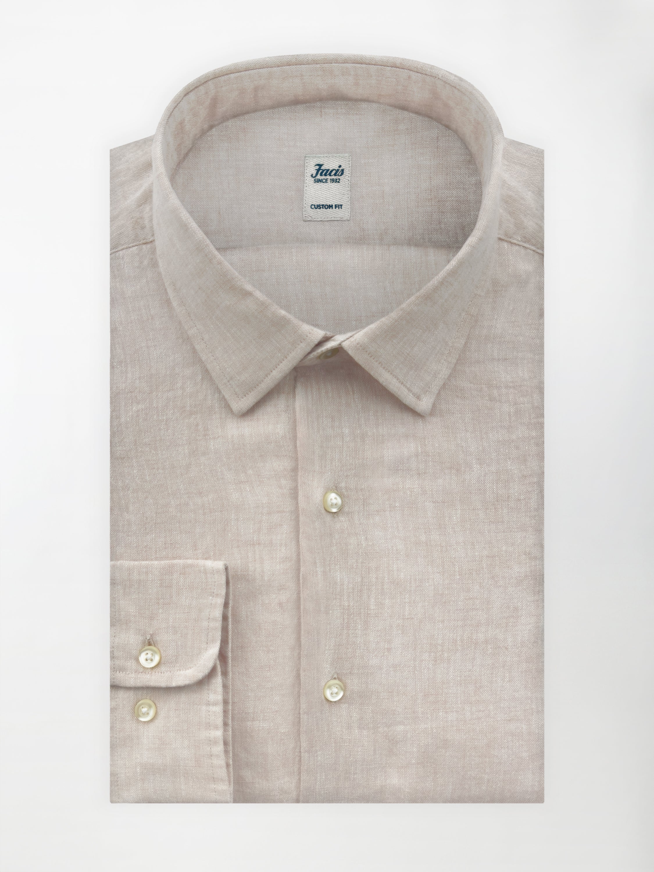 Camicia in Lino e Cotone con Collo Italiano piccolo - color Sabbia - Custom fit image 1