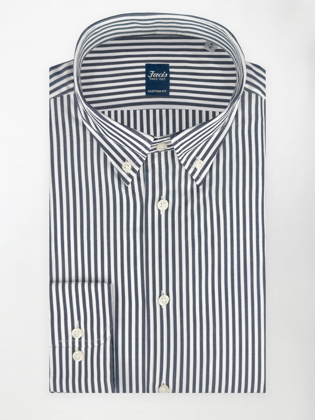Camicia collo button-down a righe - Color blu notte e bianco - Custom Fit image 0