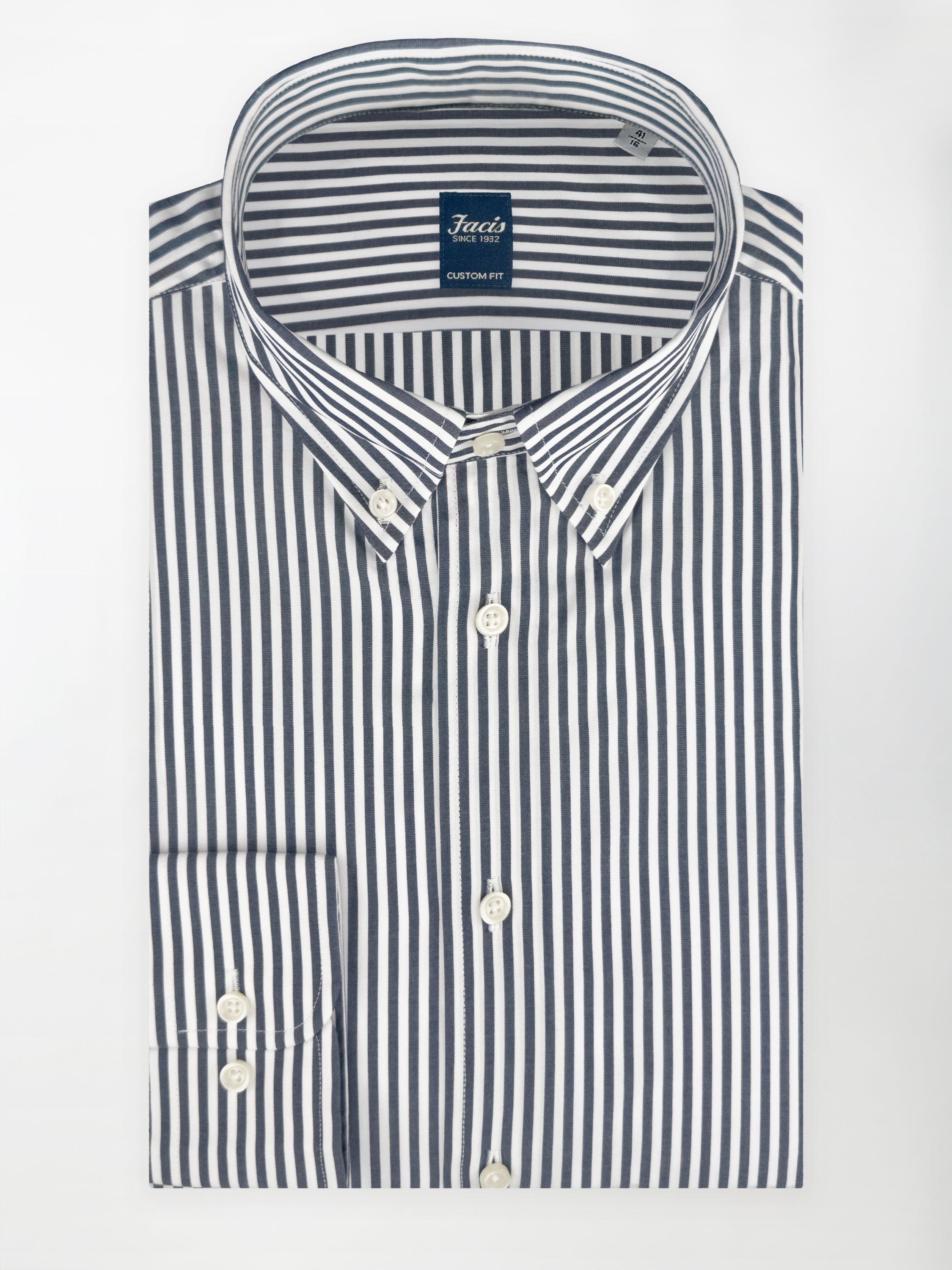 Camicia collo button-down a righe - Color blu notte e bianco - Custom Fit image 0