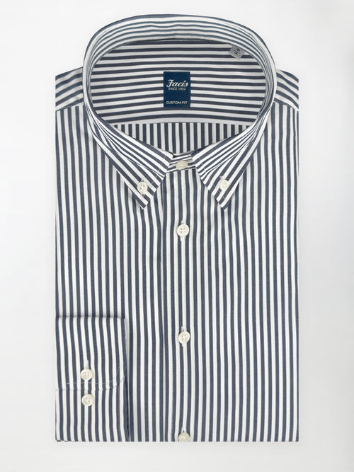 Camicia collo button-down a righe - Color blu notte e bianco - Custom Fit image 0