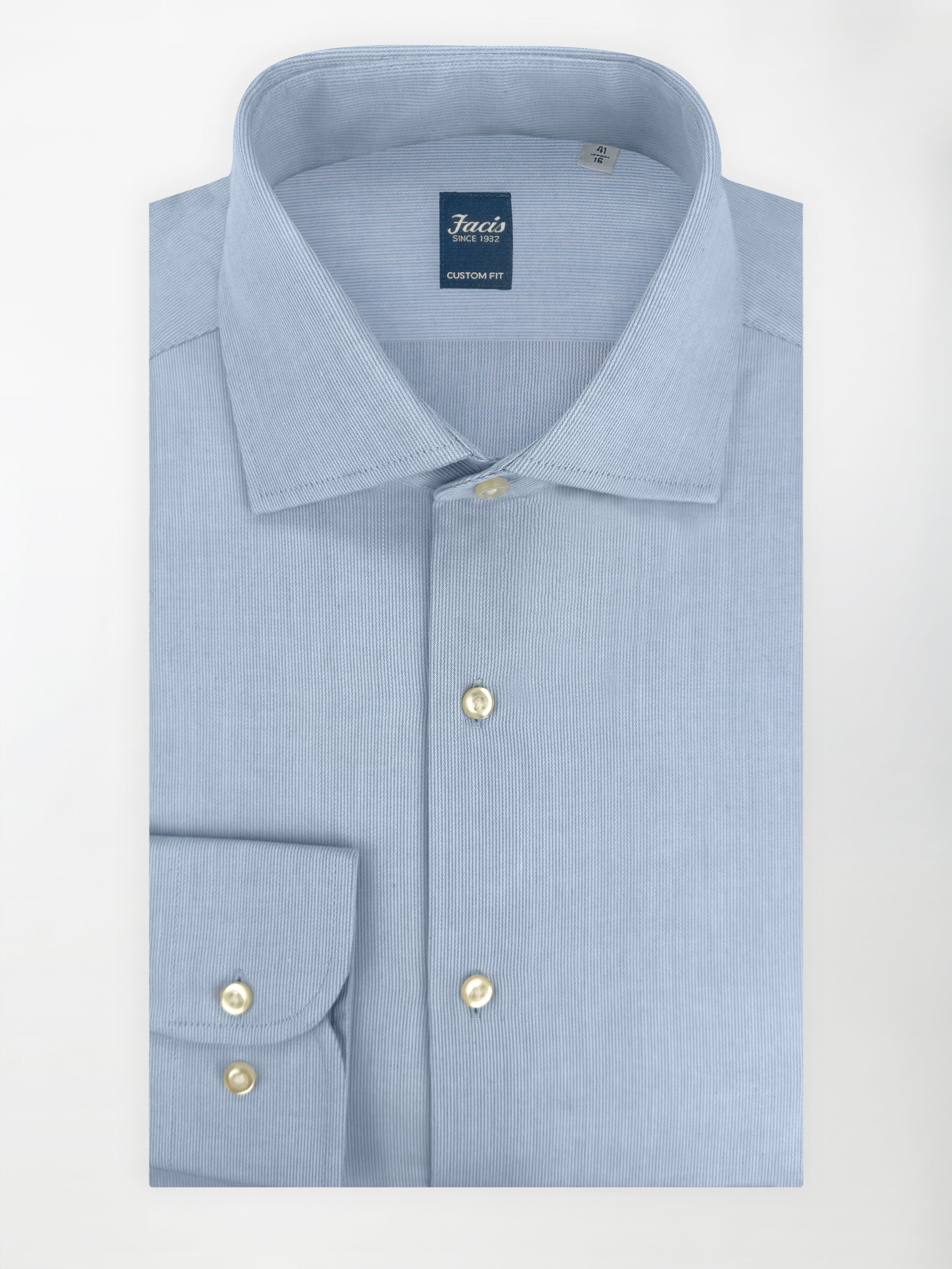 Camicia in Piquet Rigato con Collo Francese - Color Azzurro - Custom Fit image 0