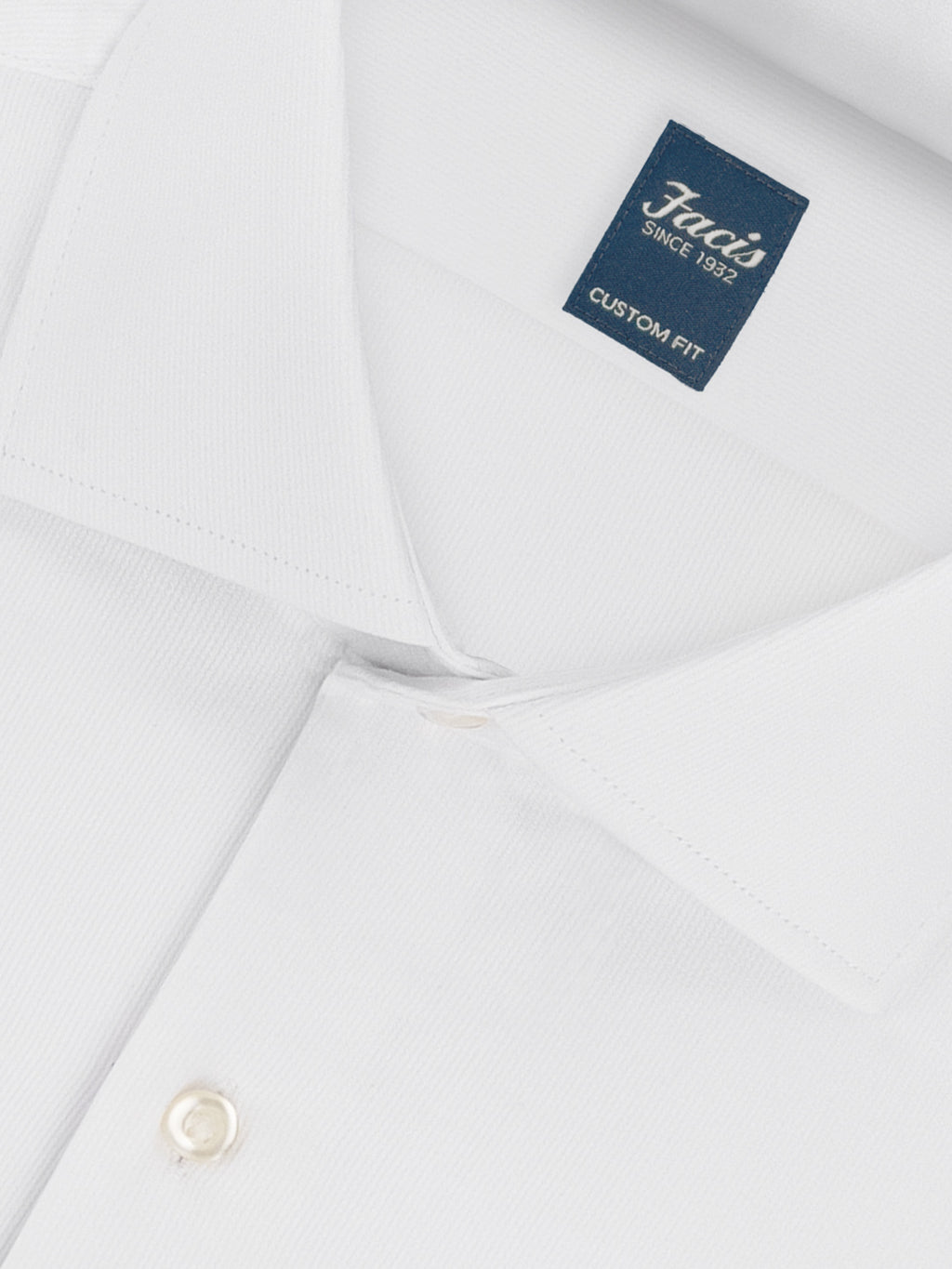 Camicia in Piquet Rigato con Collo Francese - Color Bianco - Custom Fit image 1