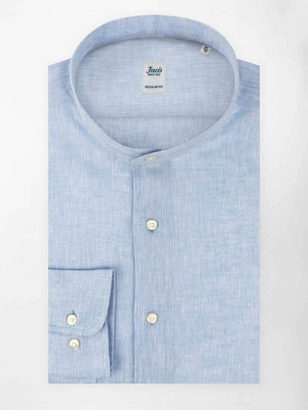 Camicia in Lino e Cotone con Collo Coreano - Color Azzurro - Regular Fit image 0
