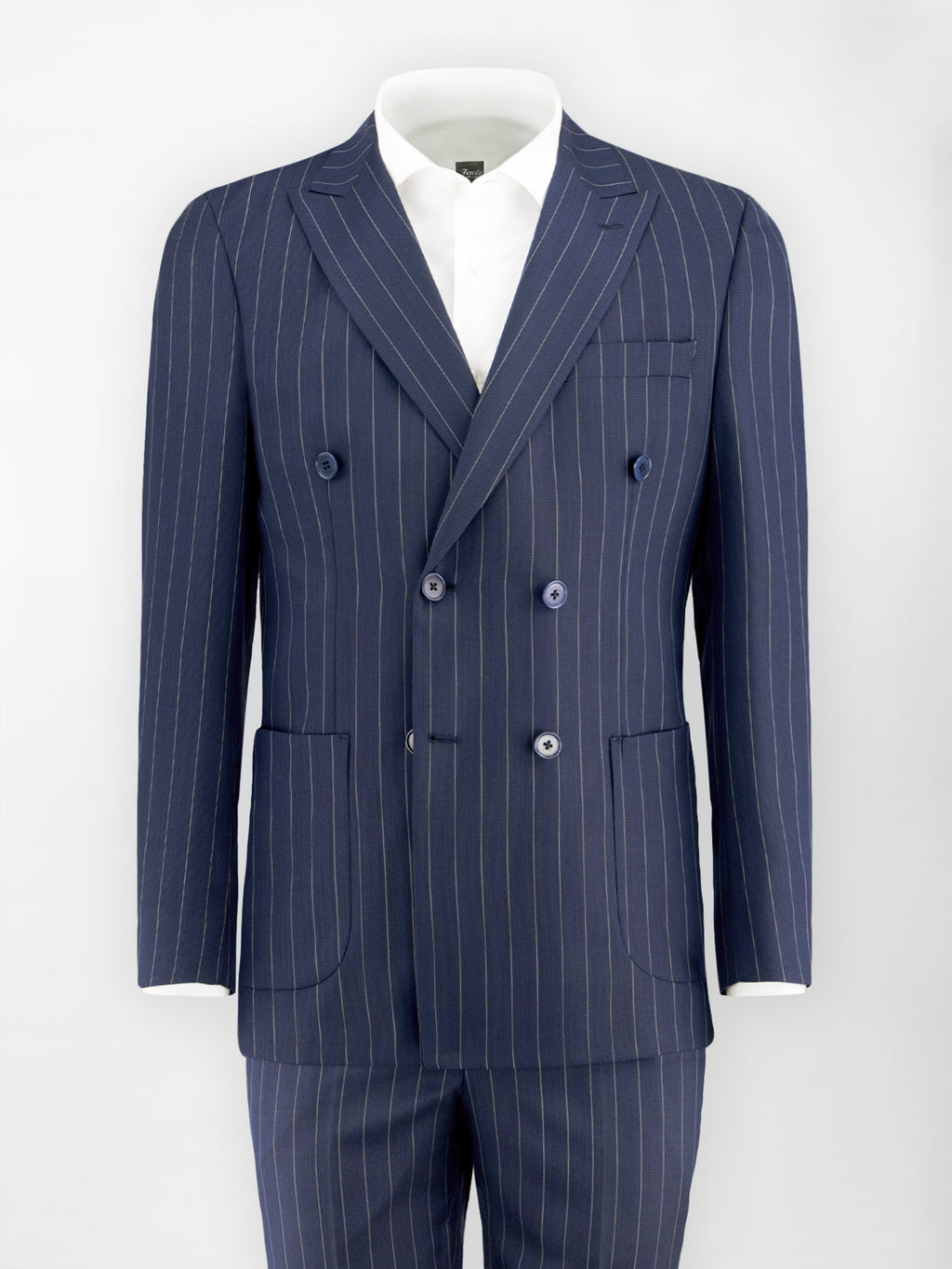 Abito Doppiopetto Gessato largo in Fresco Lana - Blu Notte | Slim fit image 0