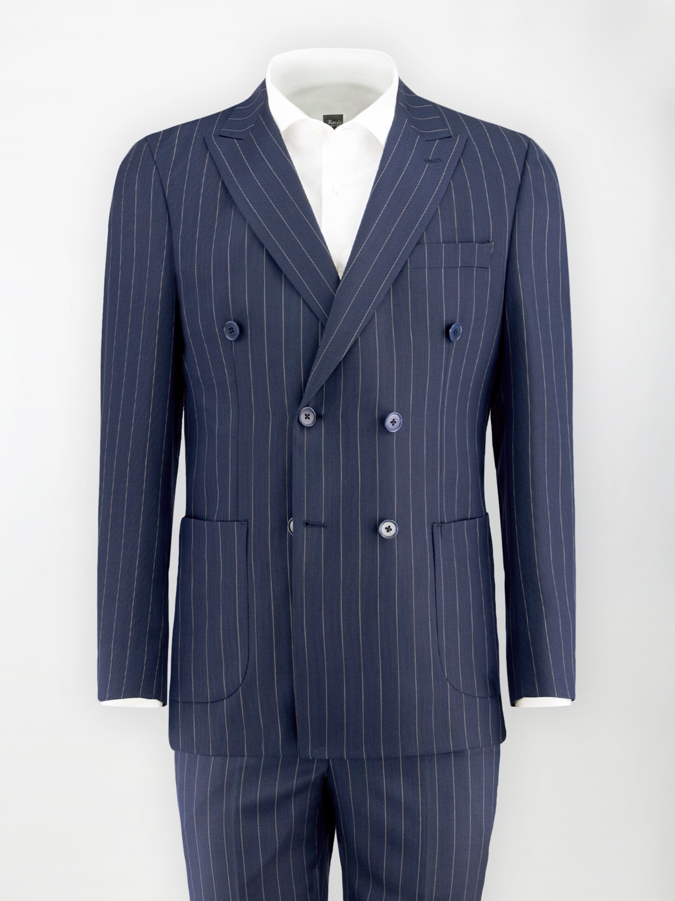 Abito Doppiopetto Gessato largo in Fresco Lana - Blu Notte | Slim fit image 0