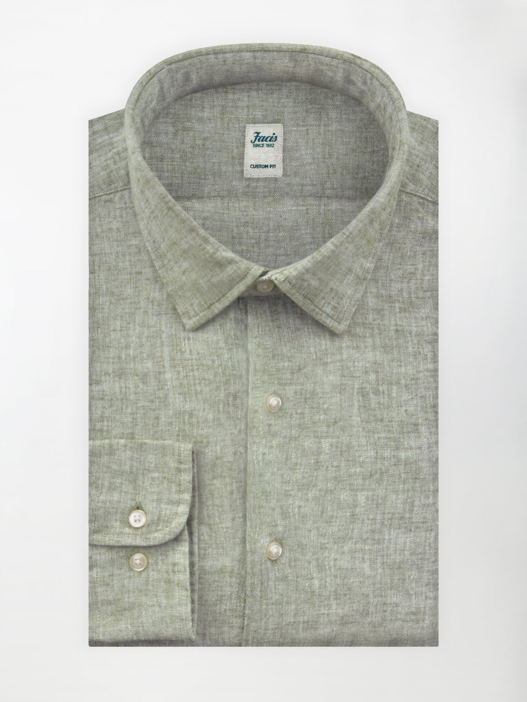 Camicia in Lino e Cotone con Collo Italiano piccolo - Verde Salvia - Custom fit image 1