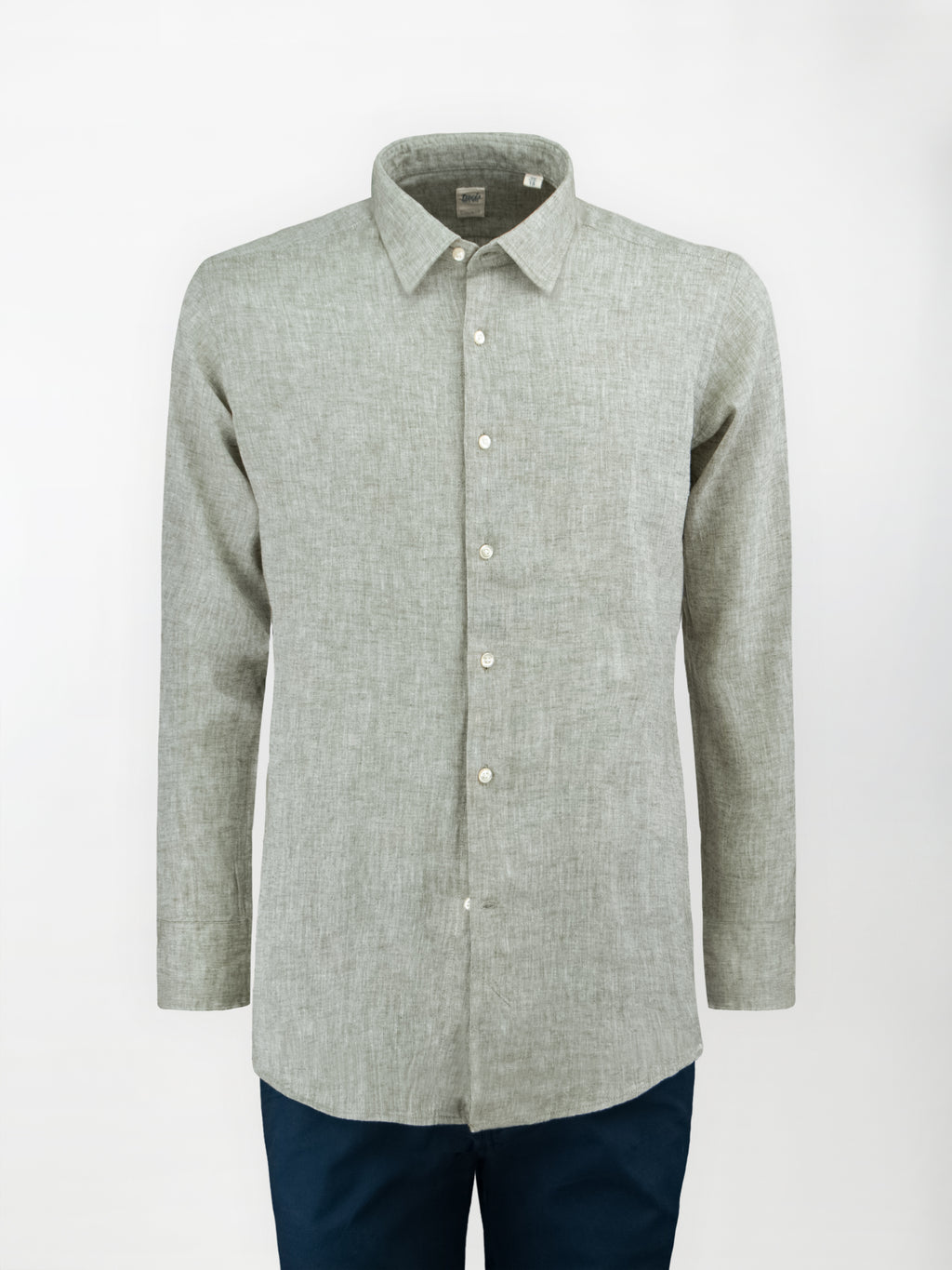 Camicia in Lino e Cotone con Collo Italiano piccolo - Verde Salvia - Custom fit image 0
