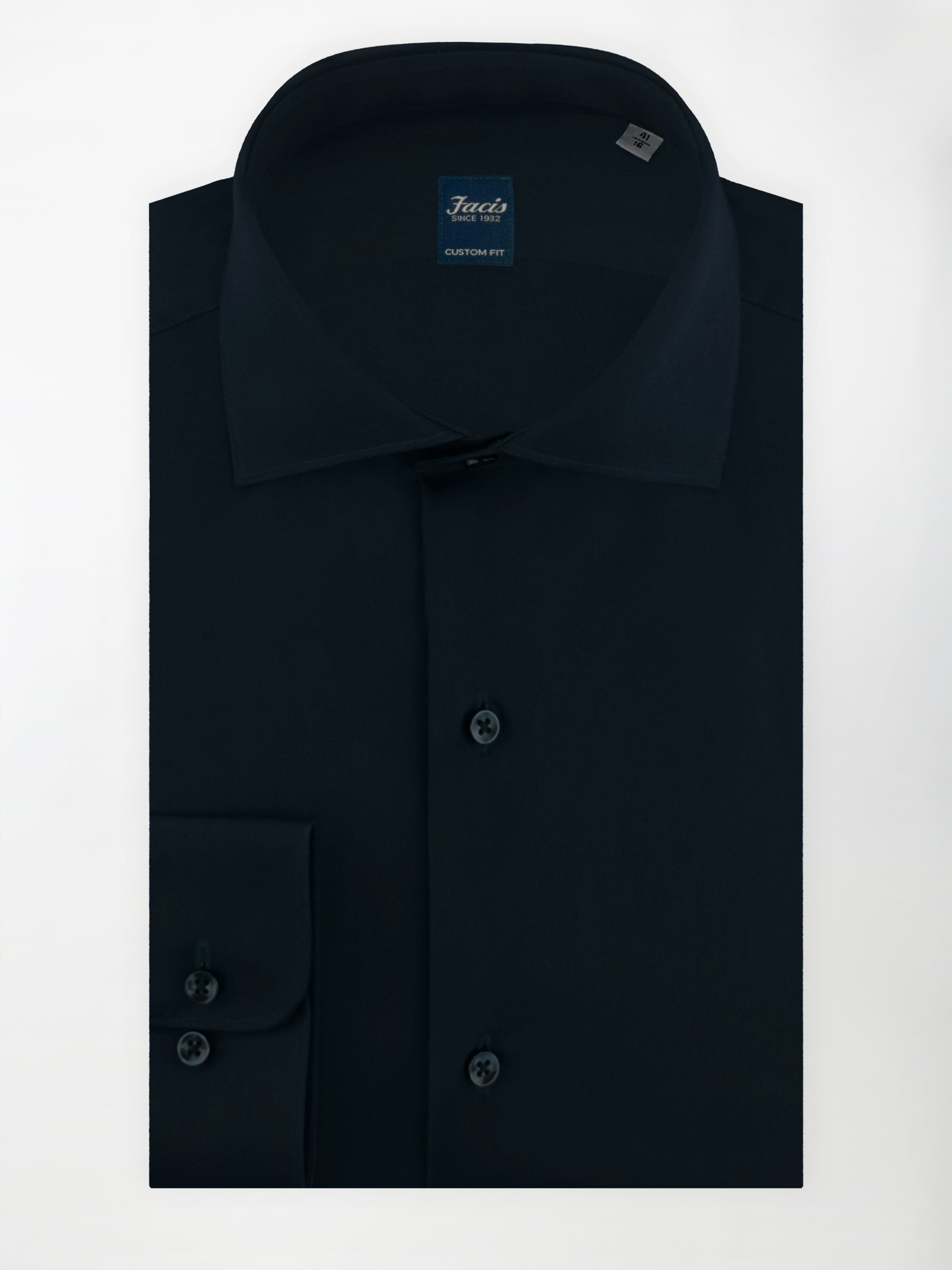 Camicia Blu notte con Collo Francese aperto - Custom Fit - Cotone Popeline image 0