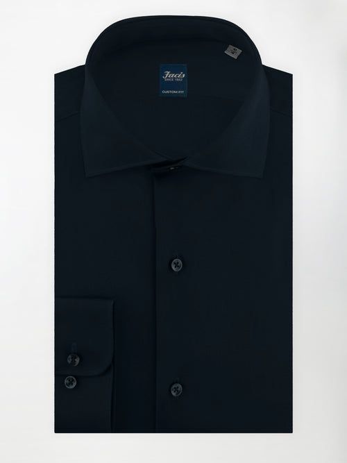 Camicia Blu notte con Collo Francese aperto - Custom Fit - Cotone Popeline image 0