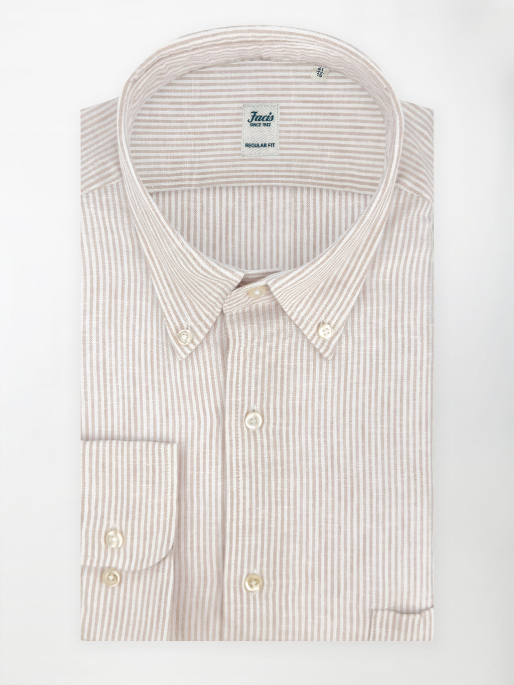 Camicia in Lino e Cotone Collo Button-Down - Righe Sabbia - Regular Fit image 0