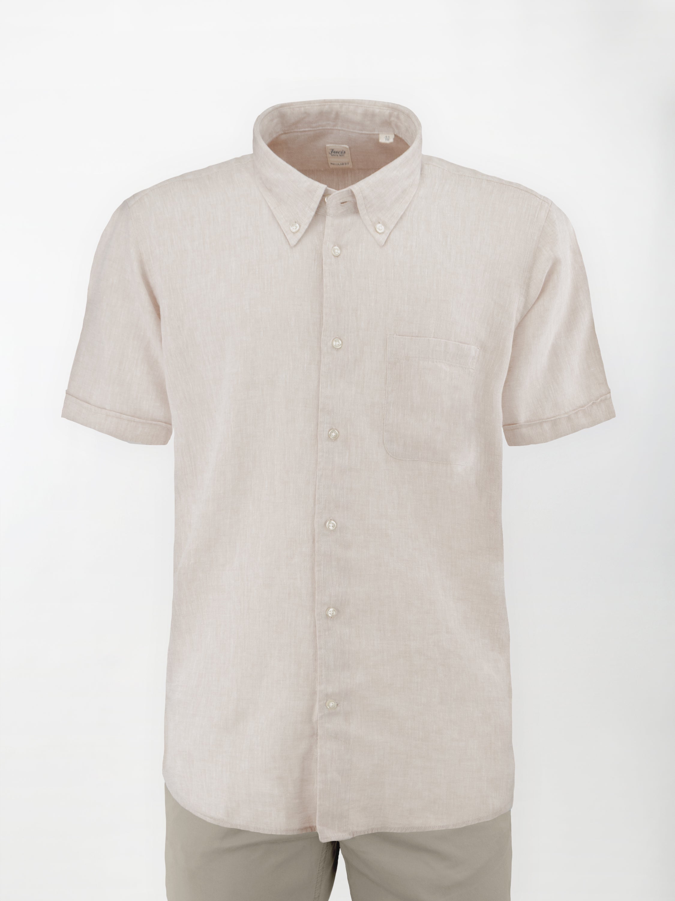 Camicia a Manica Corta in Lino e Cotone - color Sabbia - Regular fit