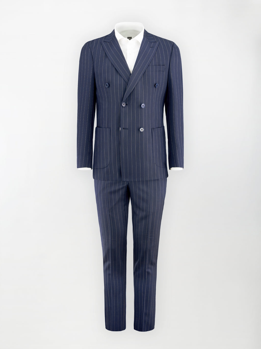 Abito Doppiopetto Gessato largo in Fresco Lana - Blu Notte | Slim fit image 1