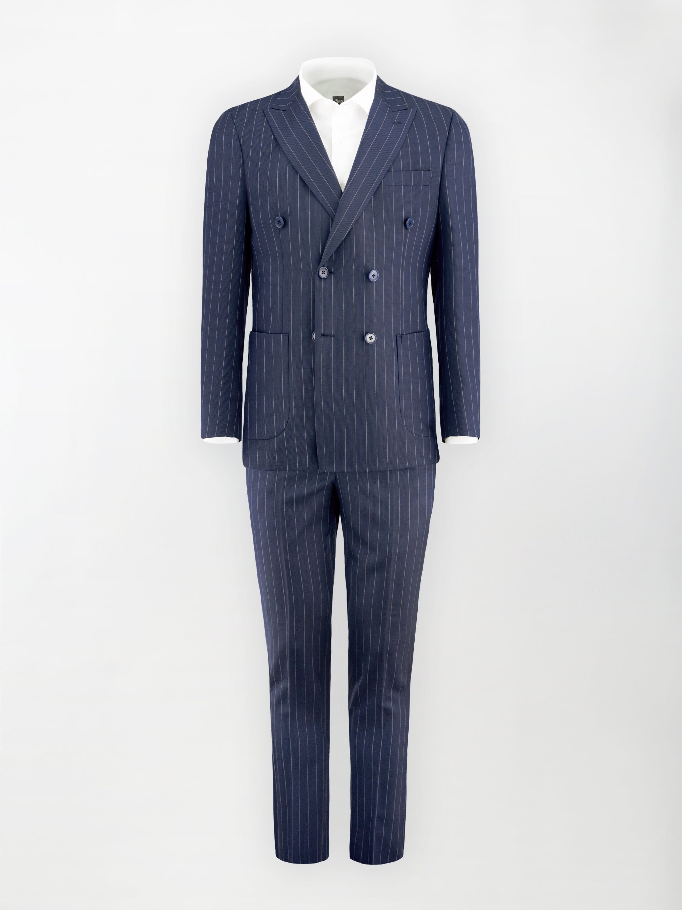 Abito Doppiopetto Gessato largo in Fresco Lana - Blu Notte | Slim fit image 1