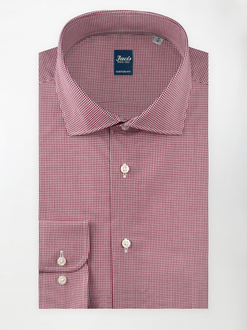 Camicia Collo Francese Vichy color Bordeaux - Custom Fit - Cotone Popeline image 0