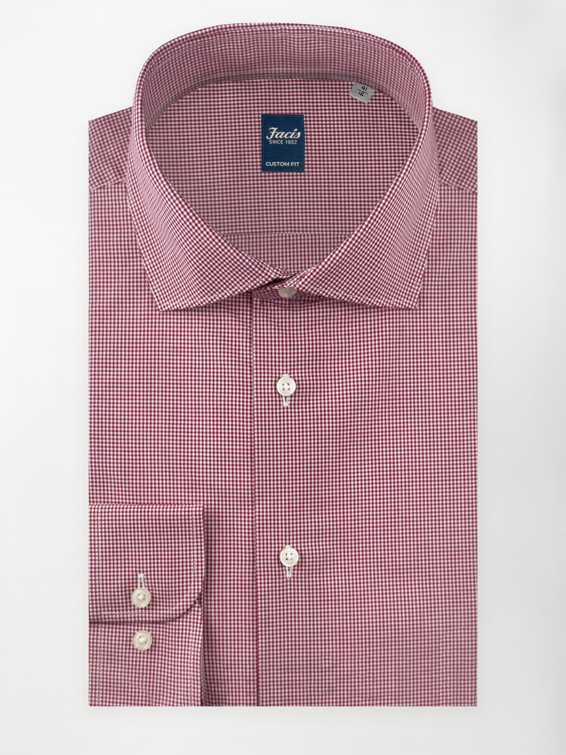 Camicia Collo Francese Vichy color Bordeaux - Custom Fit - Cotone Popeline image 0