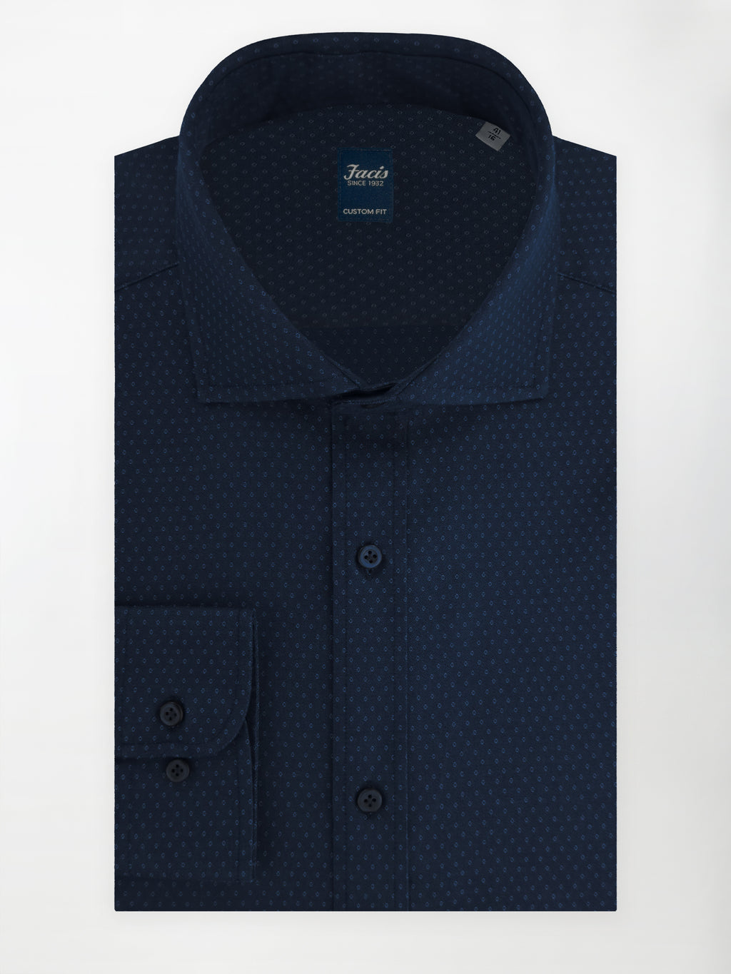 Camicia Collo Francese Micro Rombi - Blu Notte - Custom Fit - Cotone Jacquard image 0