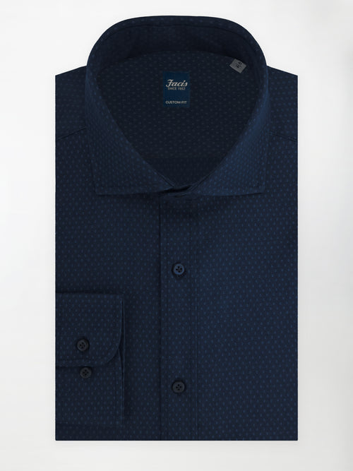 Camicia Collo Francese Micro Rombi - Blu Notte - Custom Fit - Cotone Jacquard image 0