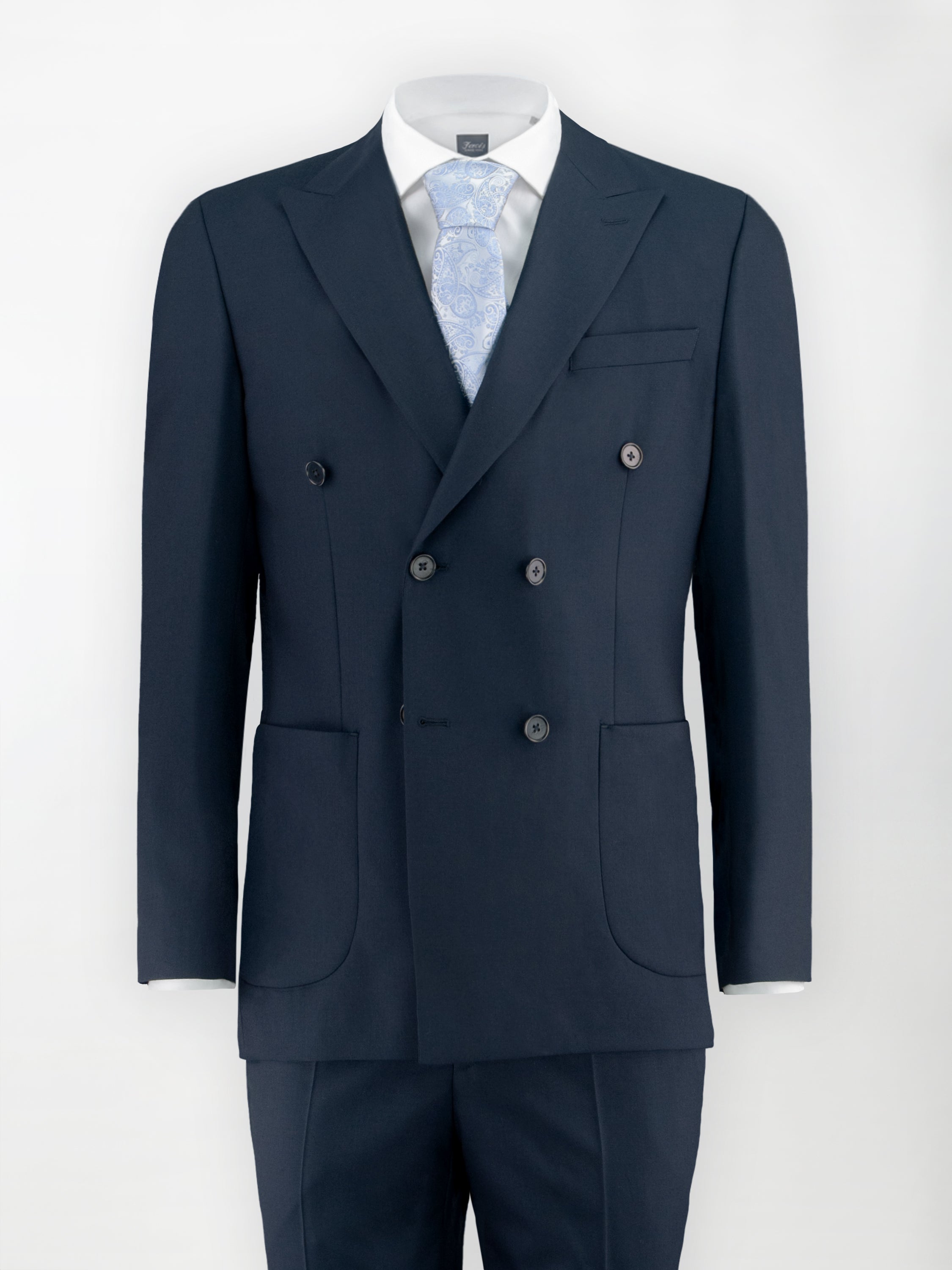 Abito Doppiopetto unito in Fresco Lana - Blu scuro | Slim fit image 0