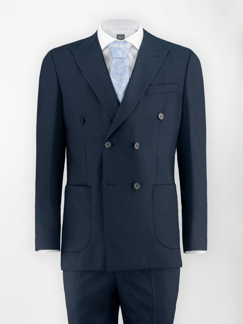Abito Doppiopetto unito in Fresco Lana - Blu scuro | Slim fit image 0
