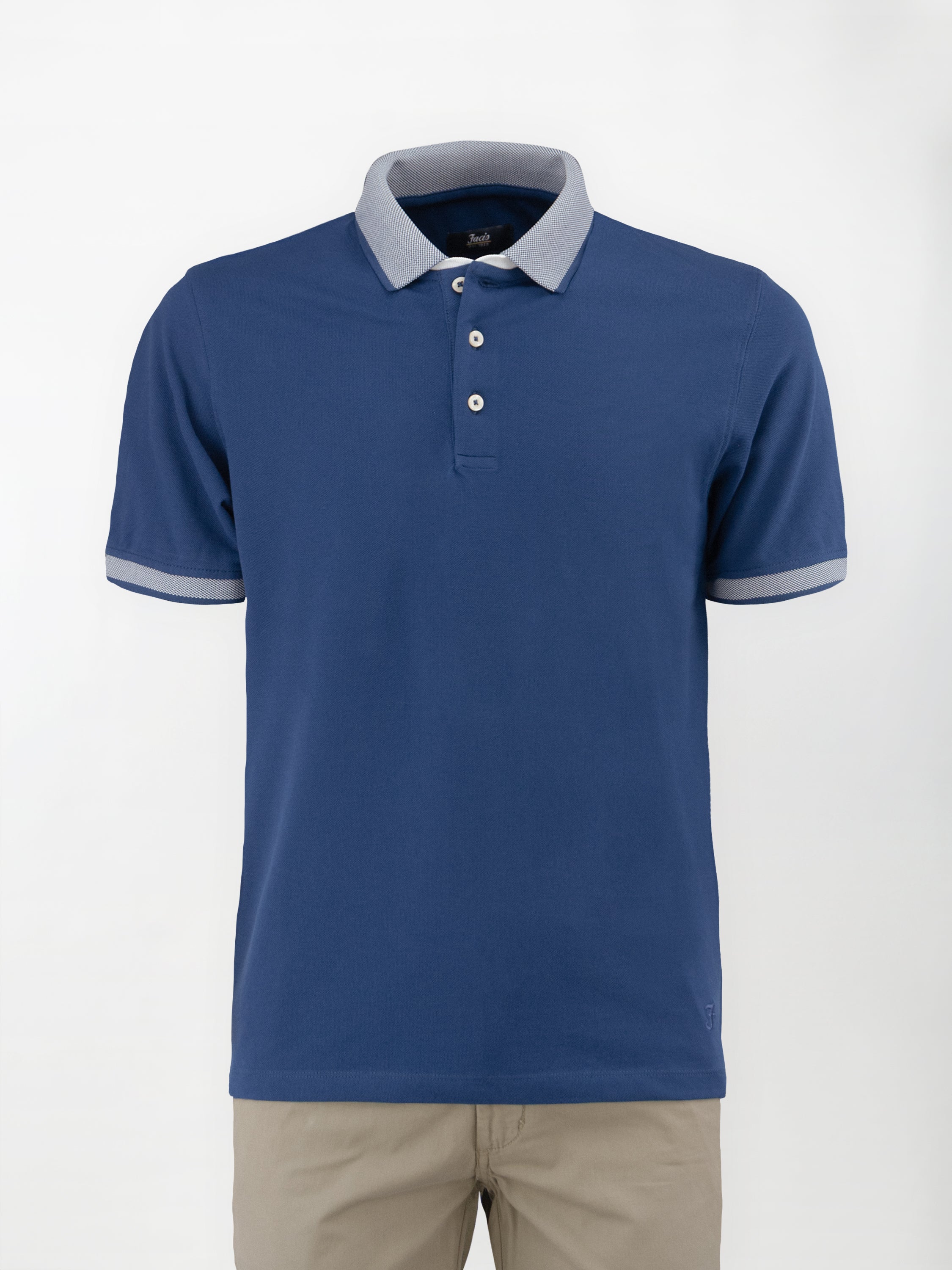 Polo in cotone Piquet con inserto su collo e maniche - color Blu print image 0