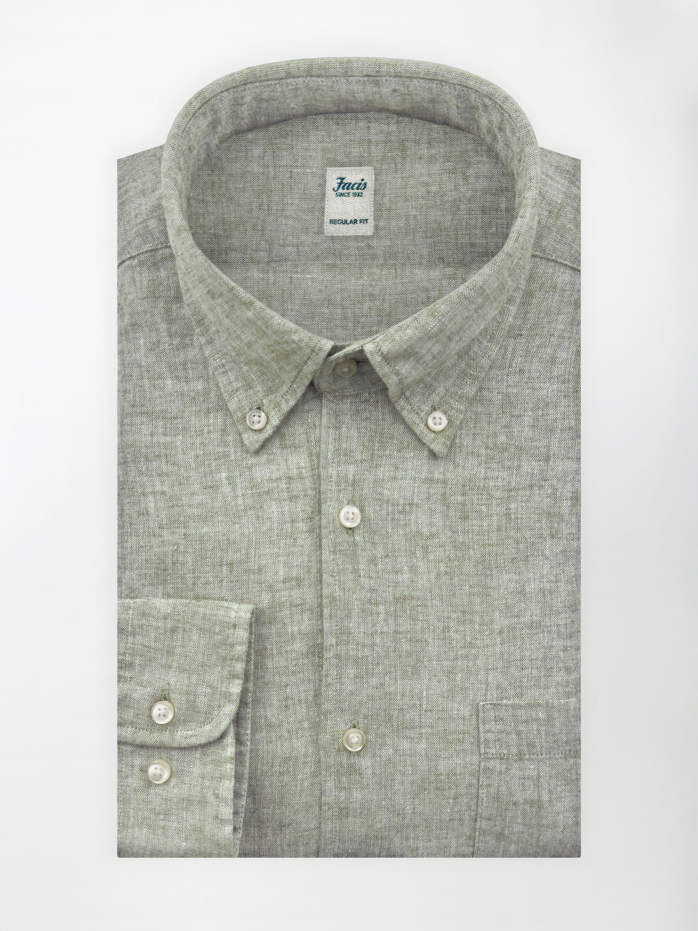 Camicia in Lino e Cotone con Collo Button down - color Verde Salvia - Regular image 0