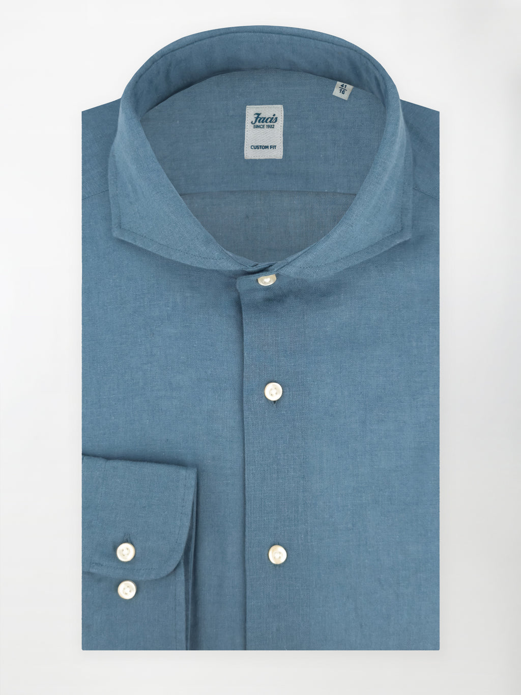 Camicia in Lino e Cotone con Collo Francese - Color Indaco - Custom fit image 0