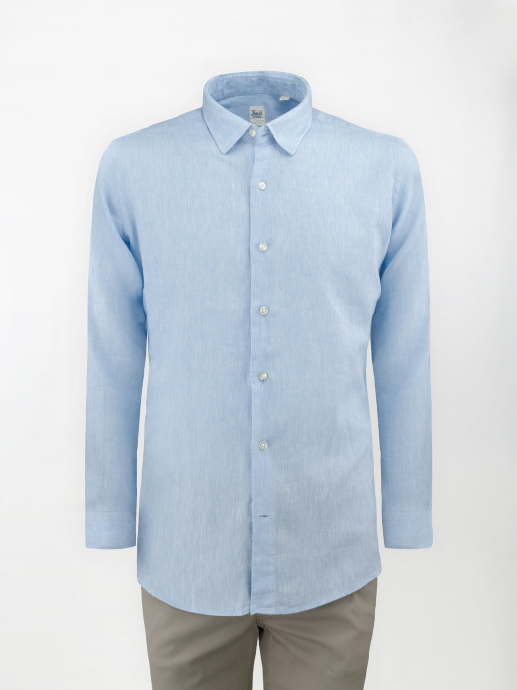 Camicia in Lino e Cotone con Collo Italiano piccolo - color Azzurro - Custom image 0