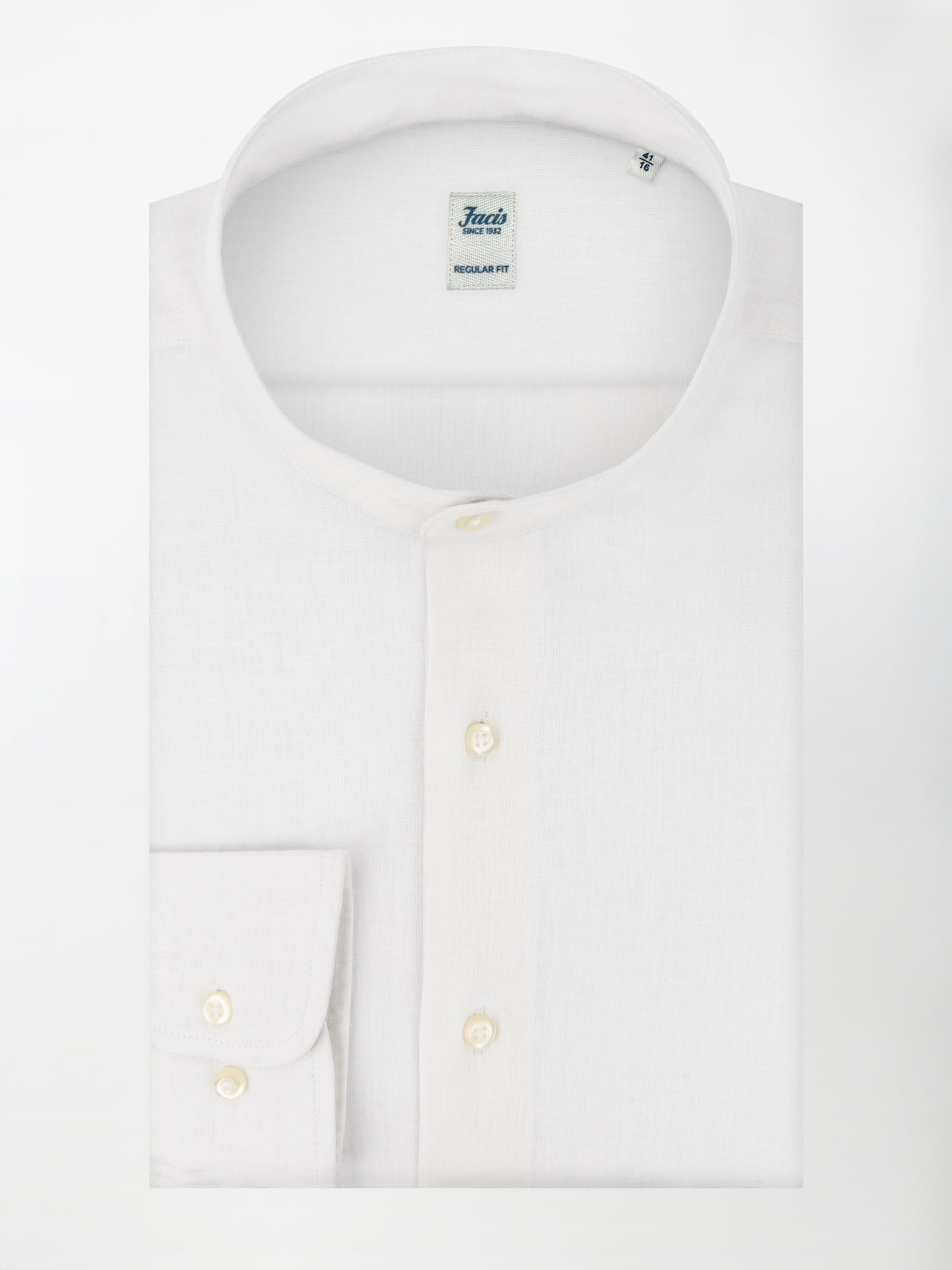Camicia in Lino e Cotone con Collo Coreano - Color Bianco - Regular Fit image 0