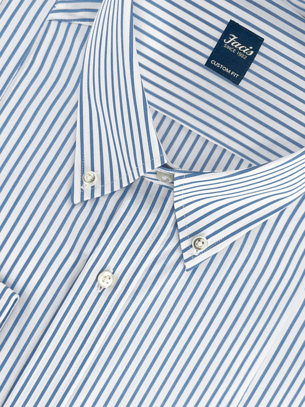 Camicia collo button-down a righe alternate azzurre e bianche - Custom Fit image 1
