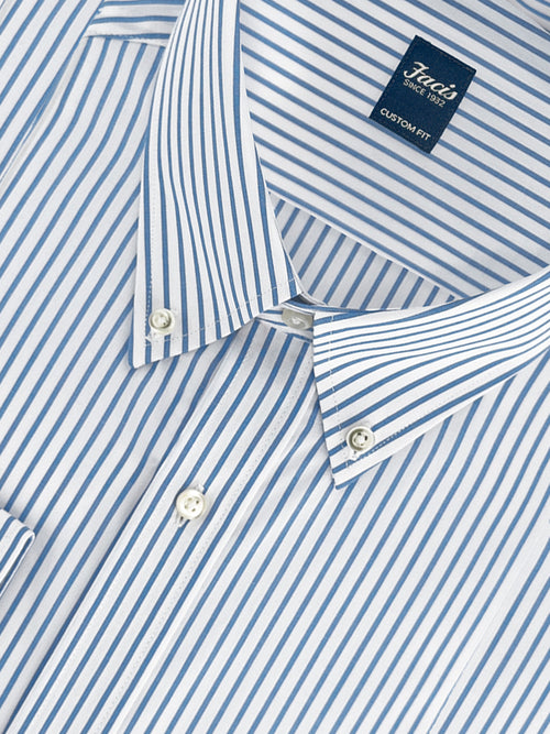 Camicia collo button-down a righe alternate azzurre e bianche - Custom Fit image 1