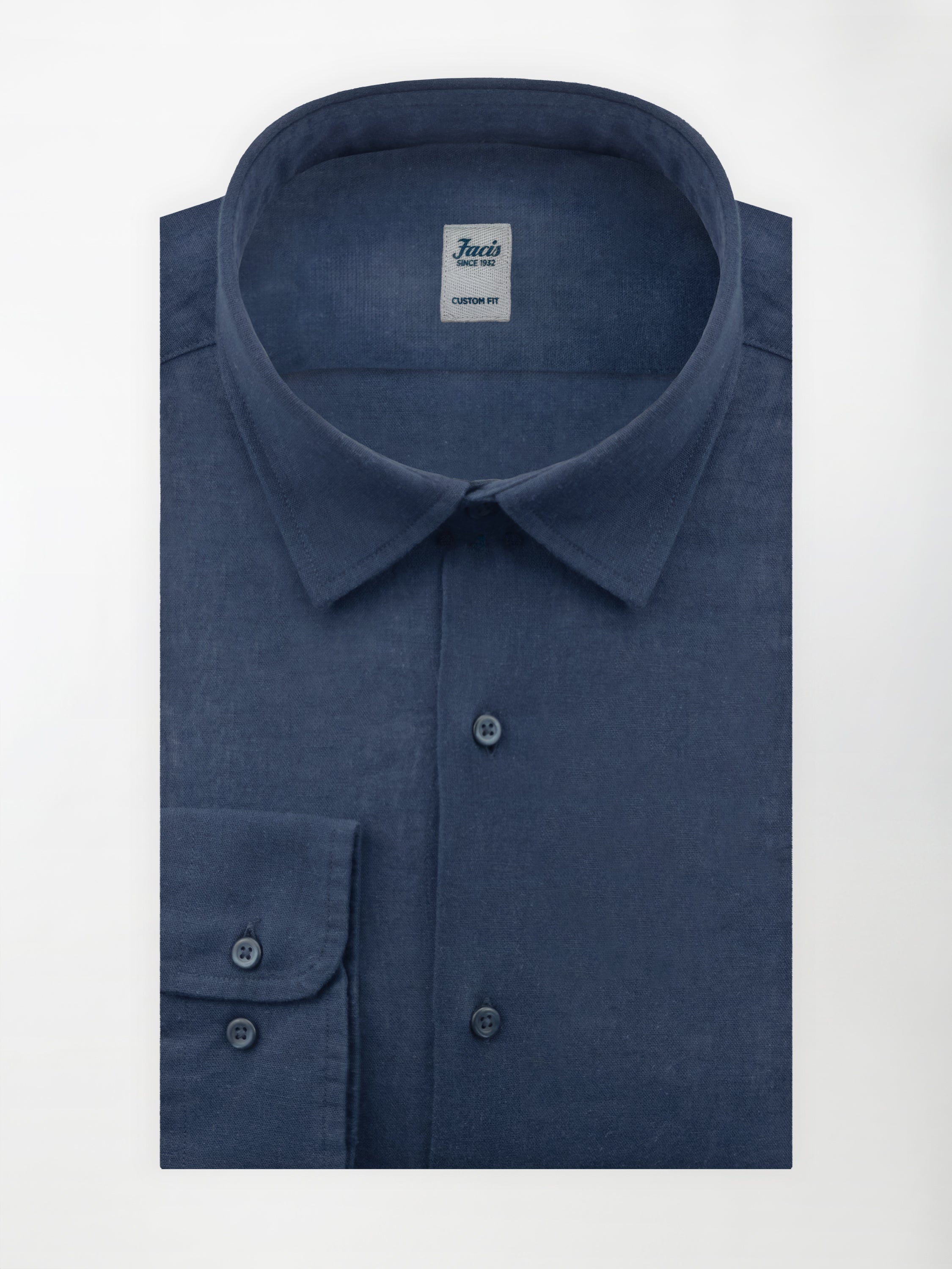 Camicia in Lino e Cotone con Collo Italiano piccolo - color Blu notte - Custom image 1