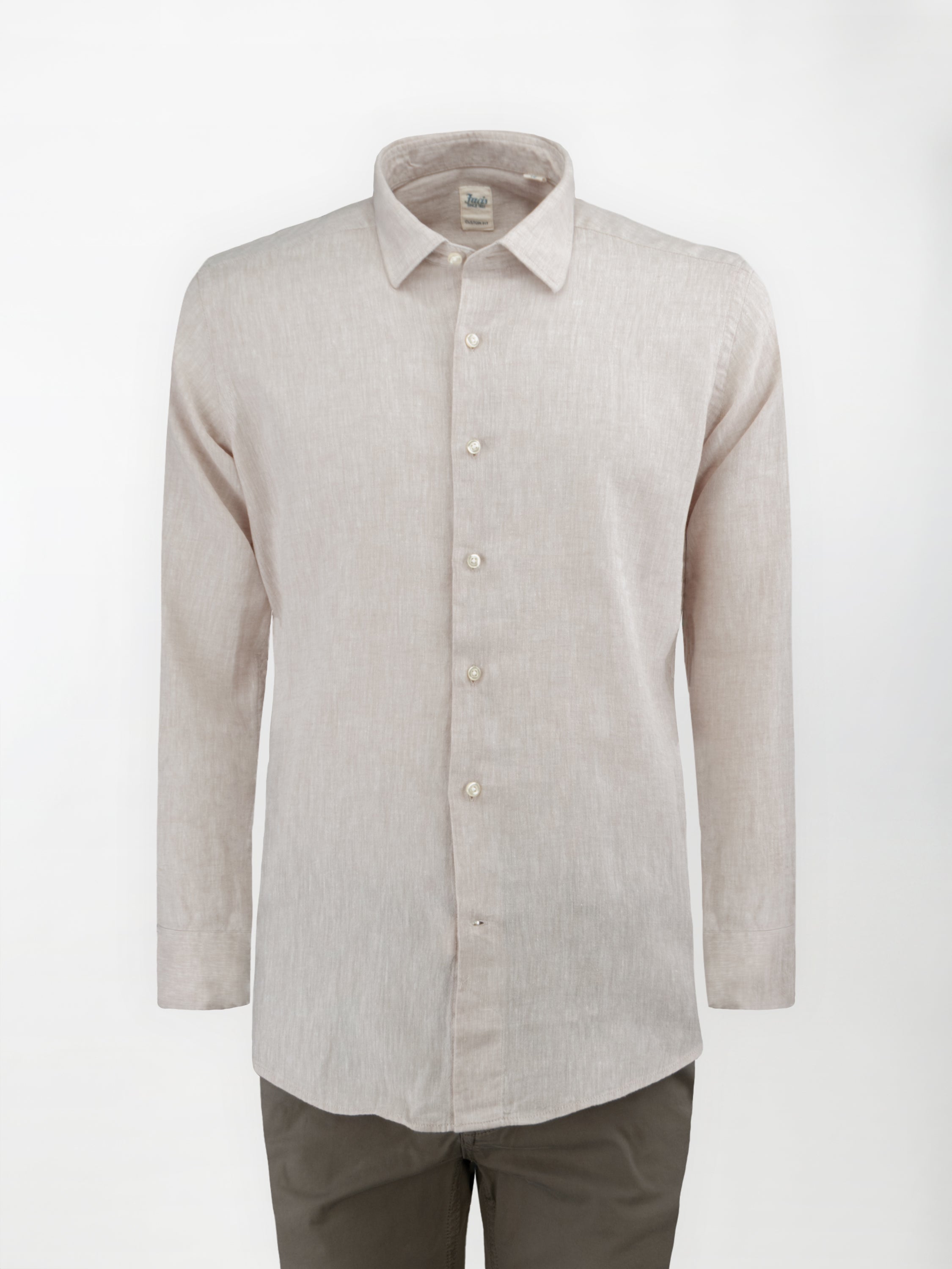 Camicia in Lino e Cotone con Collo Italiano piccolo - color Sabbia - Custom fit image 0