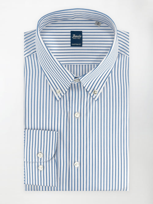 Camicia collo button-down a righe alternate azzurre e bianche - Custom Fit image 0