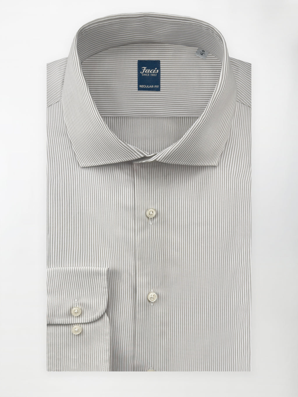 Camicia Collo Francese Millerighe color Grigio - Regular Fit - Cotone Popeline image 0