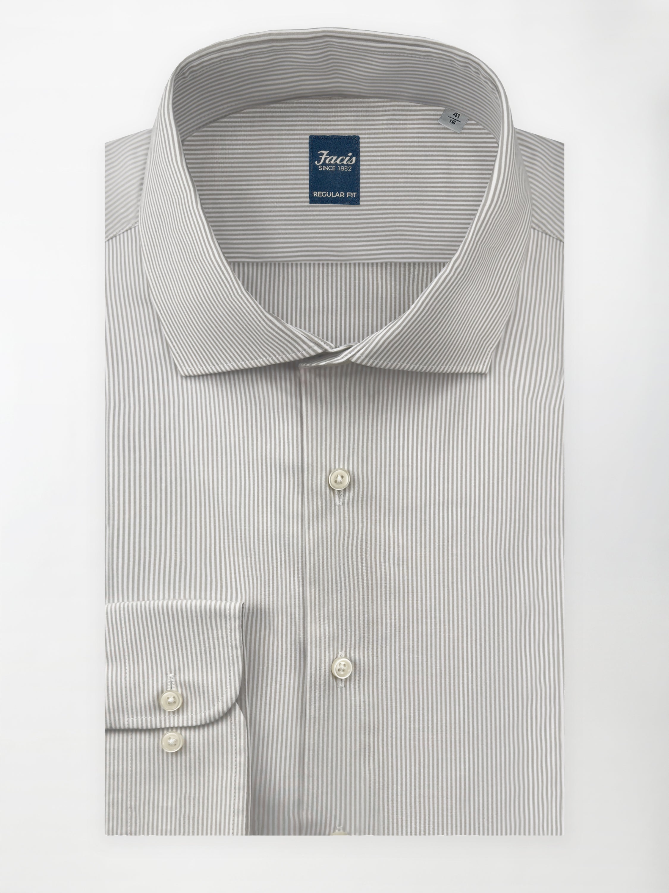 Camicia Collo Francese Millerighe color Grigio - Regular Fit - Cotone Popeline image 0