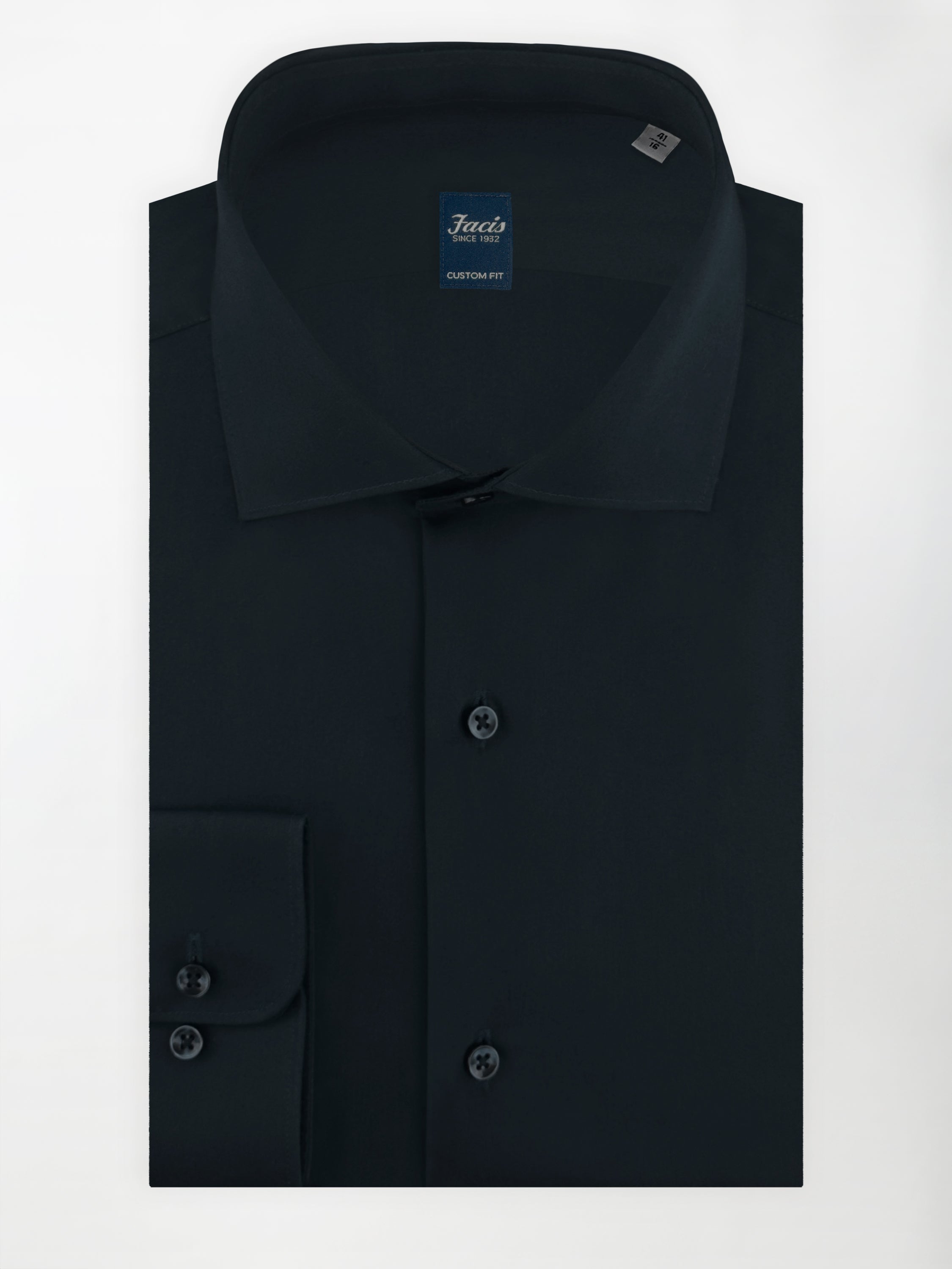 Camicia in Cotone unito con Collo Francese - Color Blu notte - Custom Fit image 0