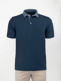 Polo in cotone piquet con colletto denim - color Blu Navy blazer image 0