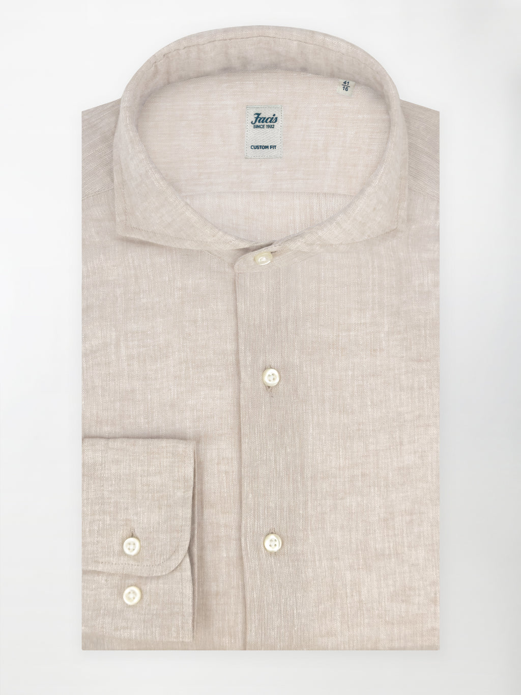 Camicia in Lino e Cotone con Collo Francese - Color Sabbia - Custom fit image 0