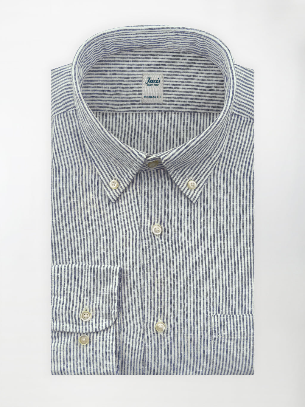 Camicia in Lino e Cotone con Collo Button down - Righe Blu - Regular fit image 0