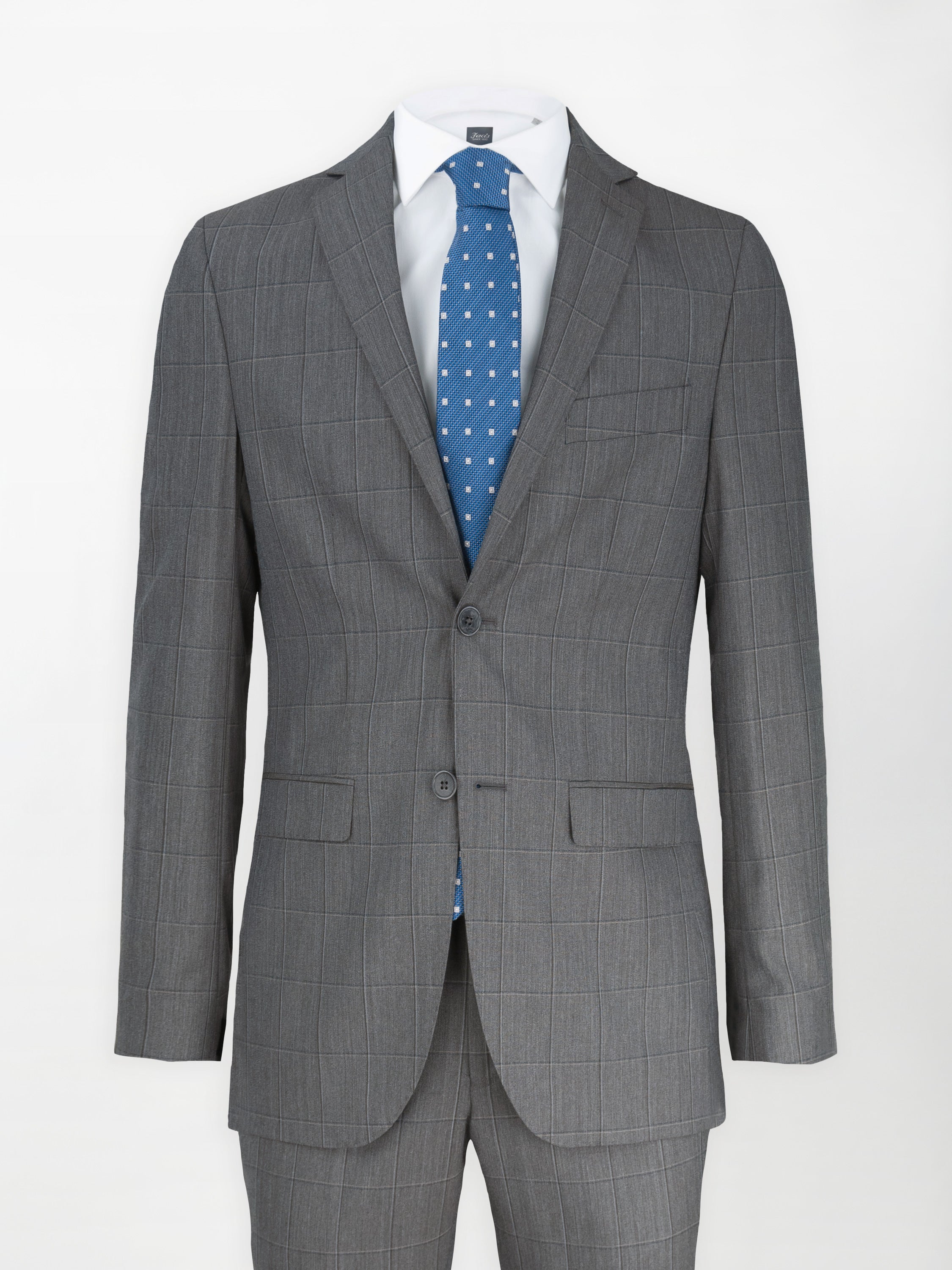 Abito in Pura Lana Super 100's - Motivo a quadri in tono grigio | Slim fit image 0