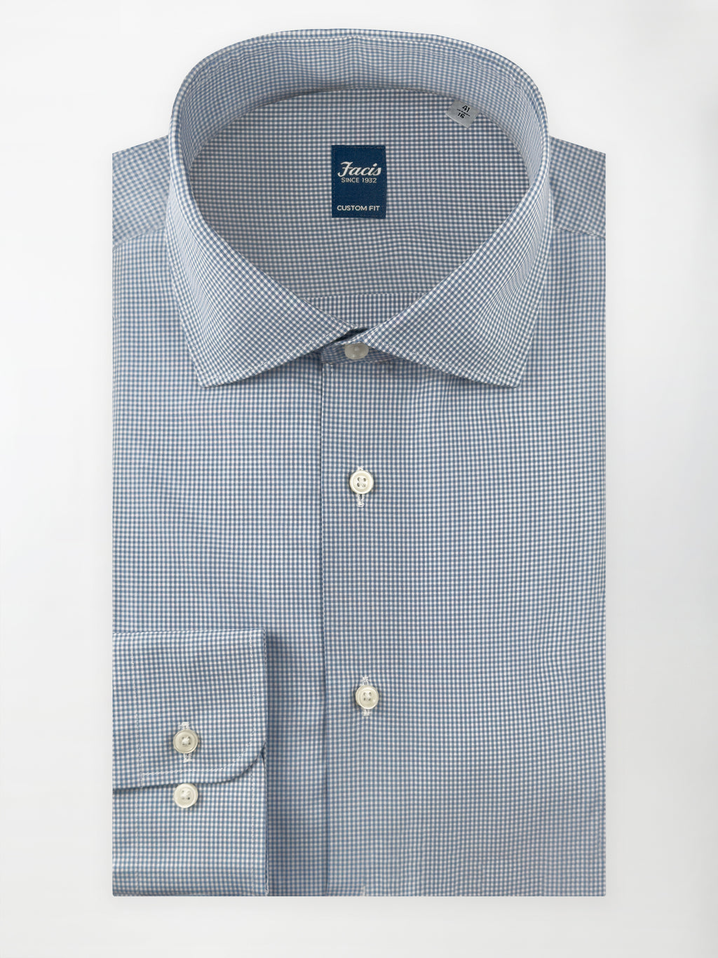 Camicia Collo Francese Vichy color Blu chiaro - Custom Fit - Cotone Popeline image 0