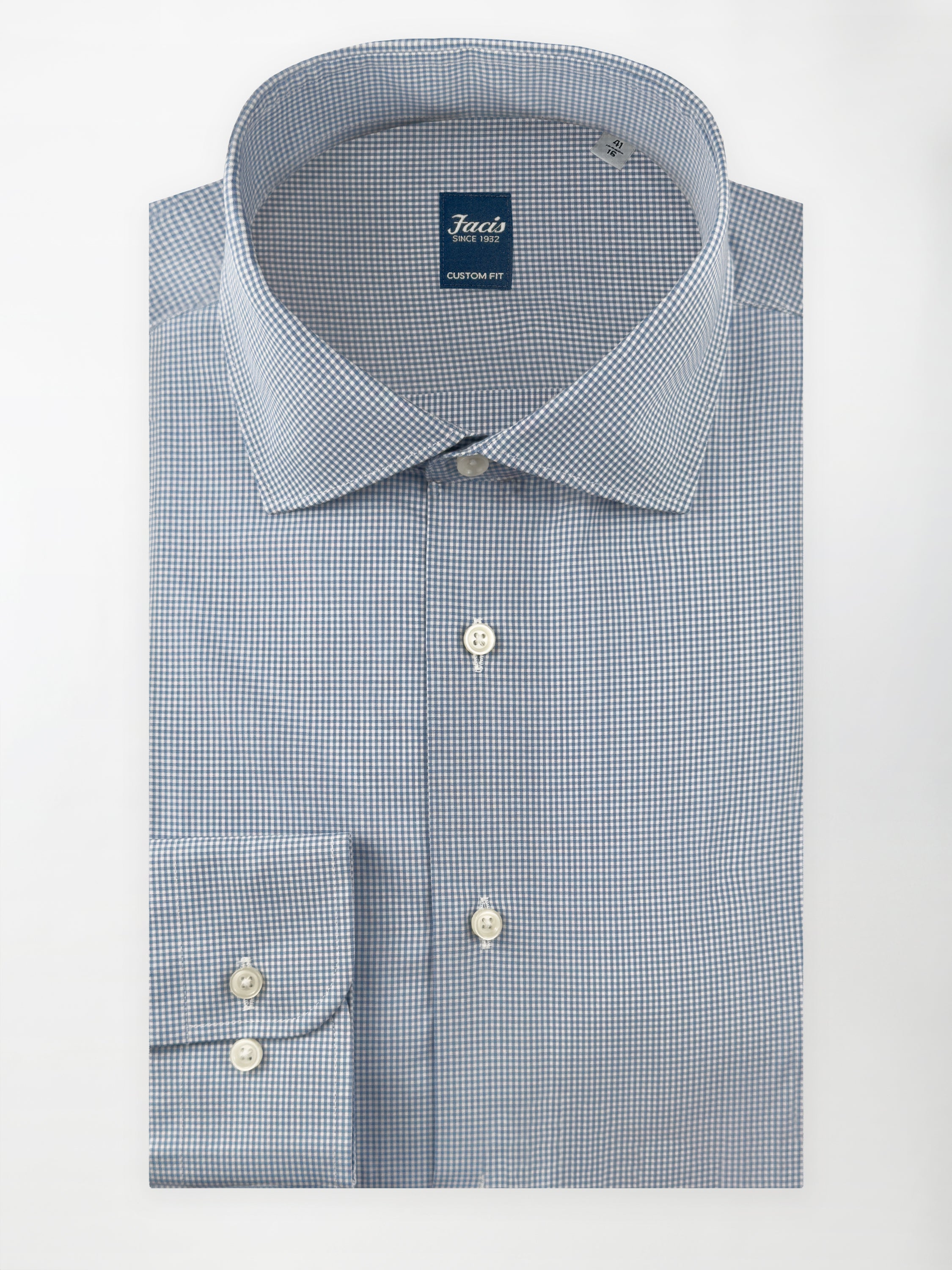 Camicia Collo Francese Vichy color Blu chiaro - Custom Fit - Cotone Popeline image 0